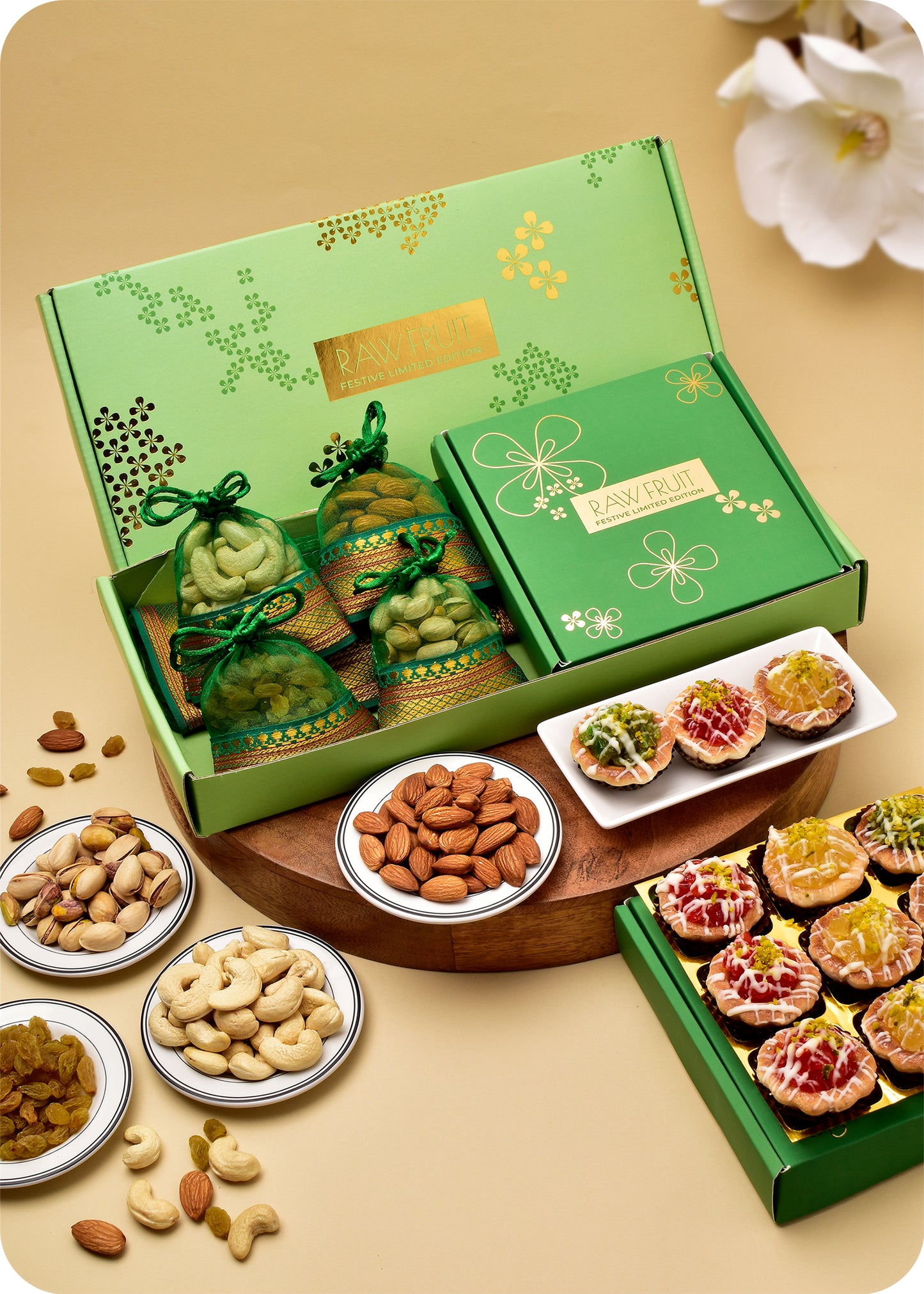 Gift Dryfruits Green Potli with Tarts