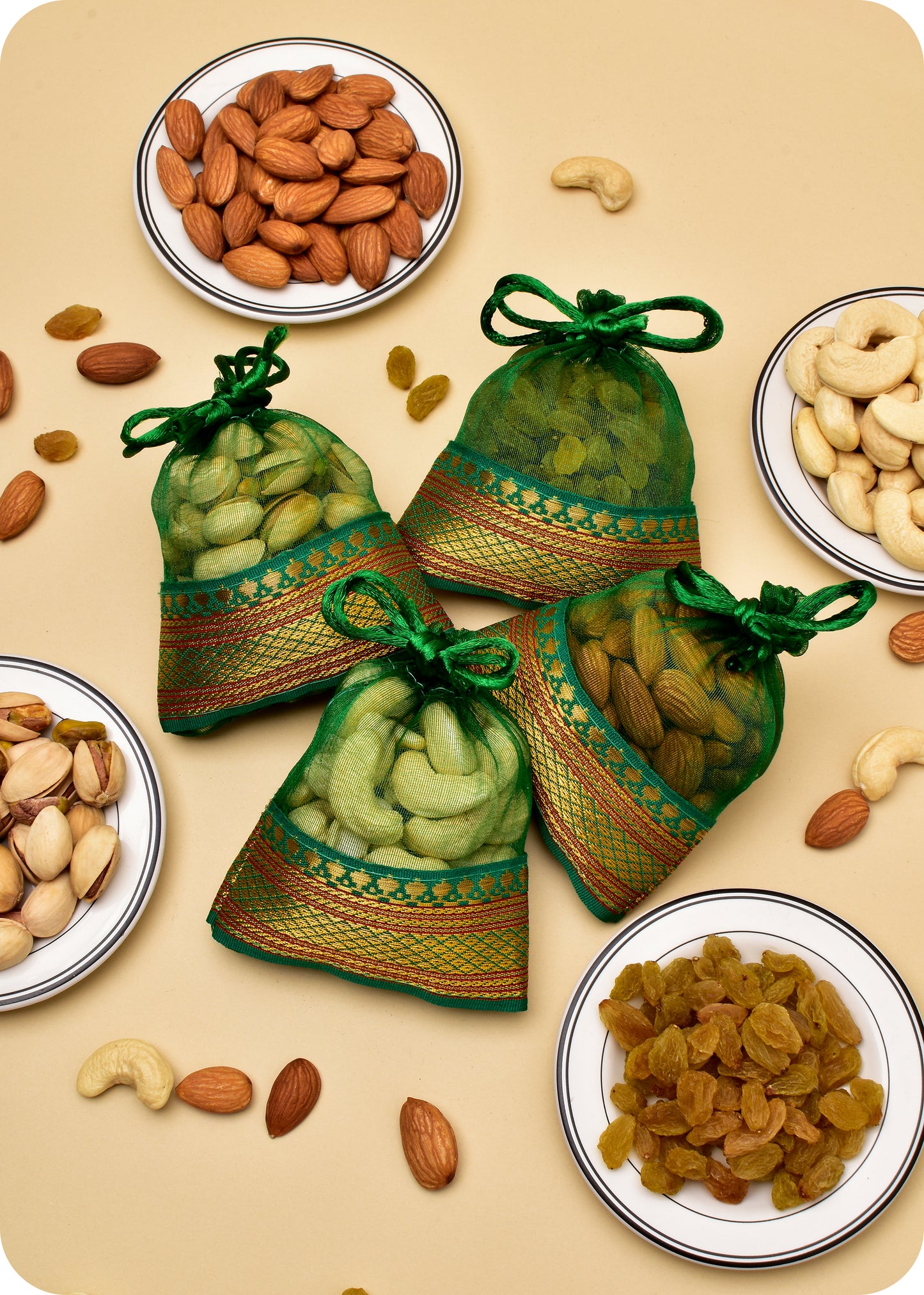 Gift Dryfruits Green Potli with Tarts