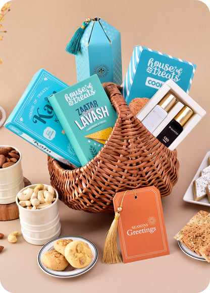 Premium Gift Basket: Fragrances, Sweets, Nuts & More