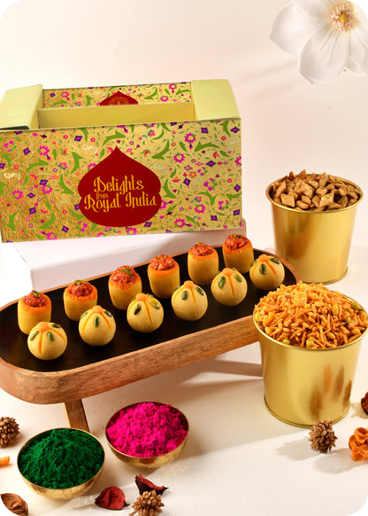 Holi Gift Pack Thandai & Pan Laddoo, Pudhina Paare, & Khatta Meetha Mix