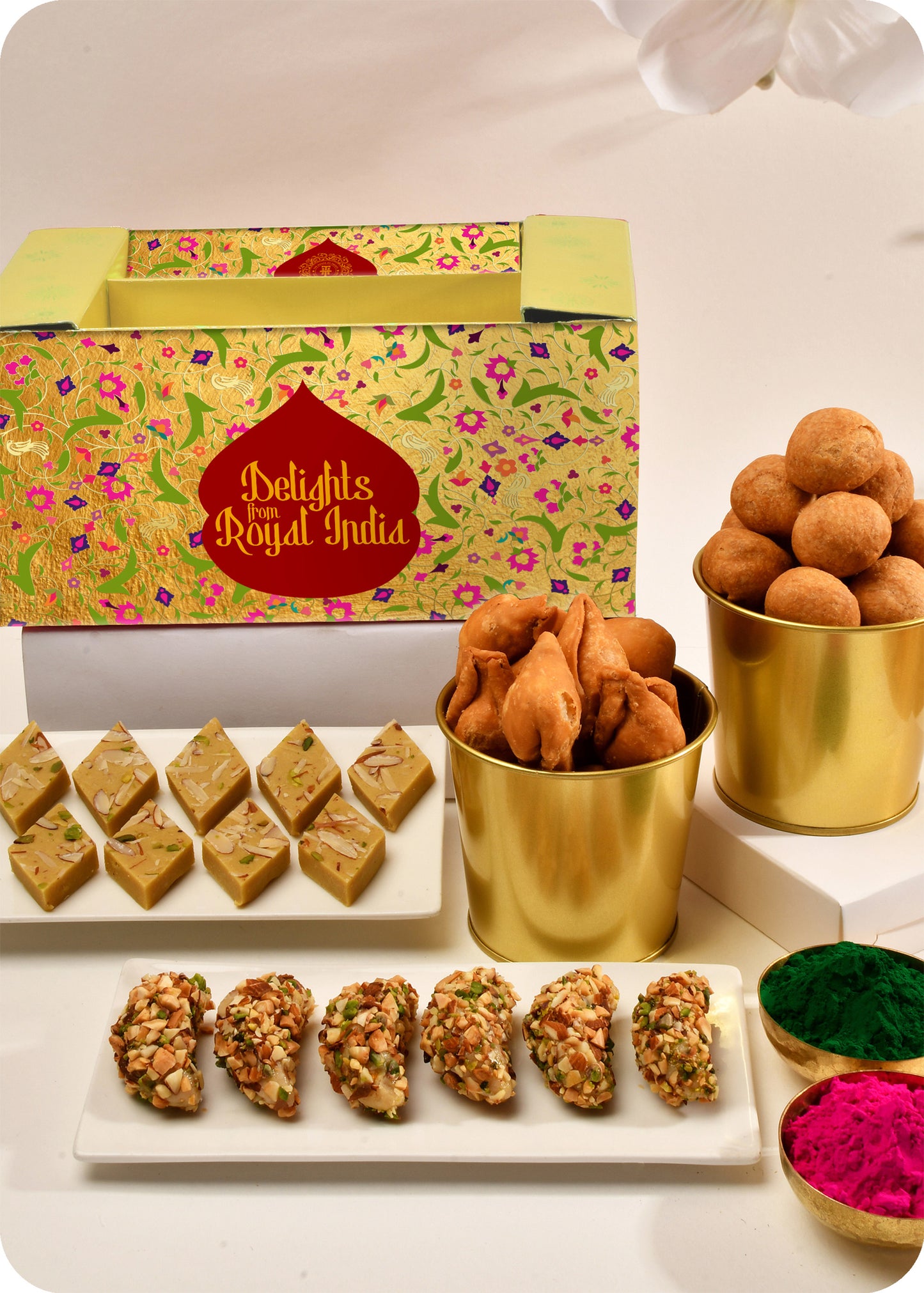 Holi Gift Pack Dry Fruit Gujiya, Thandai Katli, Kachori, & Samosa