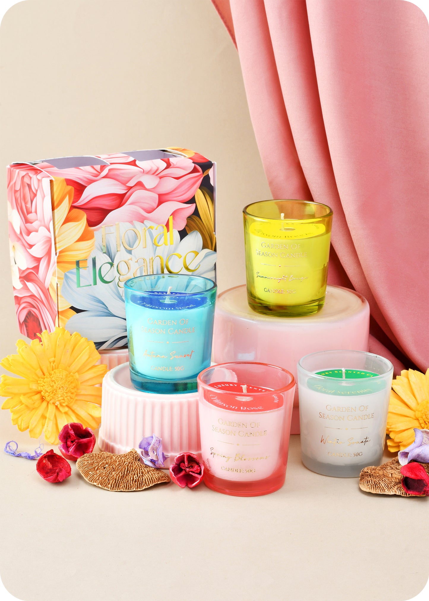 Floral Elegance Scented Candle Set of 4