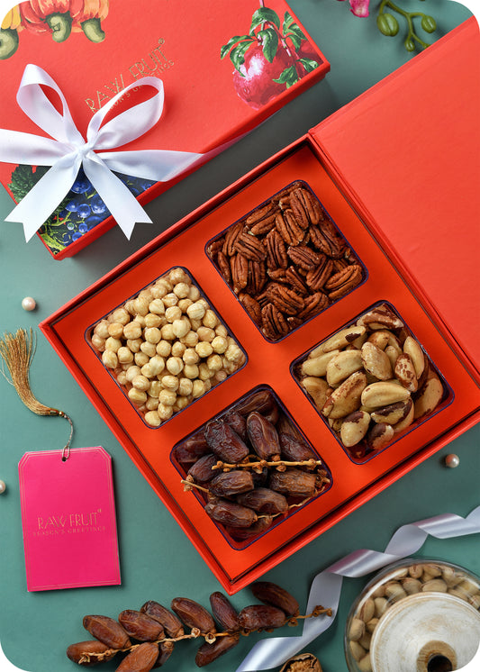 Exotic Tray : A Nutty Delight with Dates, Brazil Nuts, Hazelnuts, and Pecans