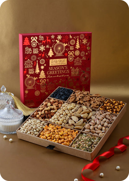 Seasons Greeting Gift Box with Dry Fruits - Jumbo pack in Red