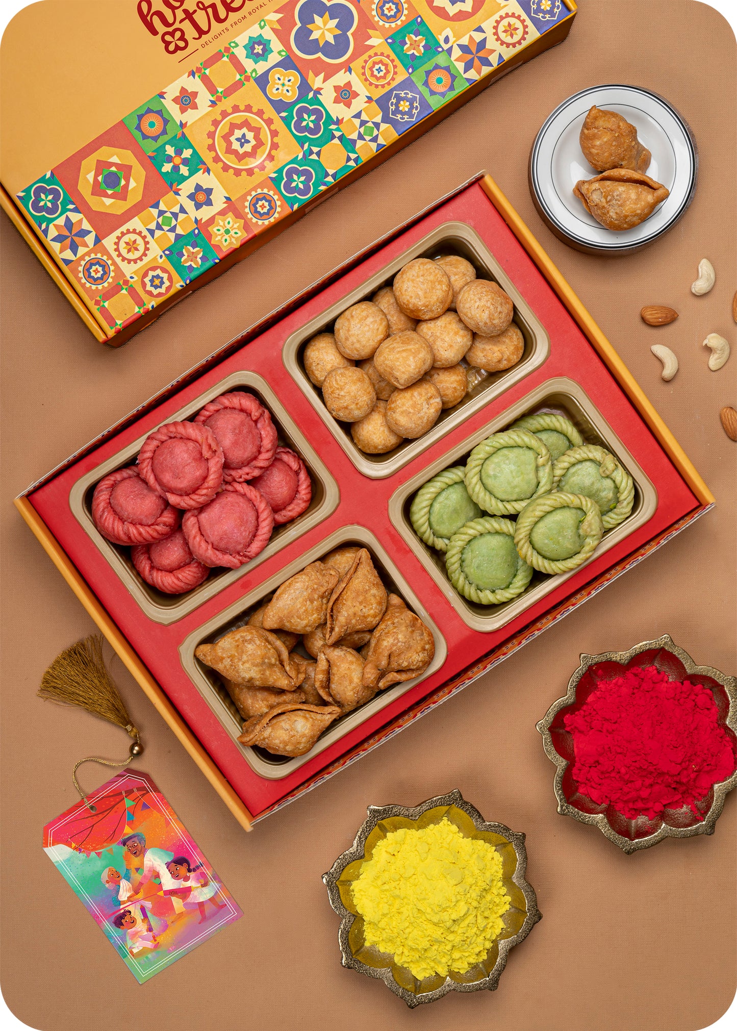 Holi Gift Pack Pista & Rose Chandrakala, Samosa, & Kachori