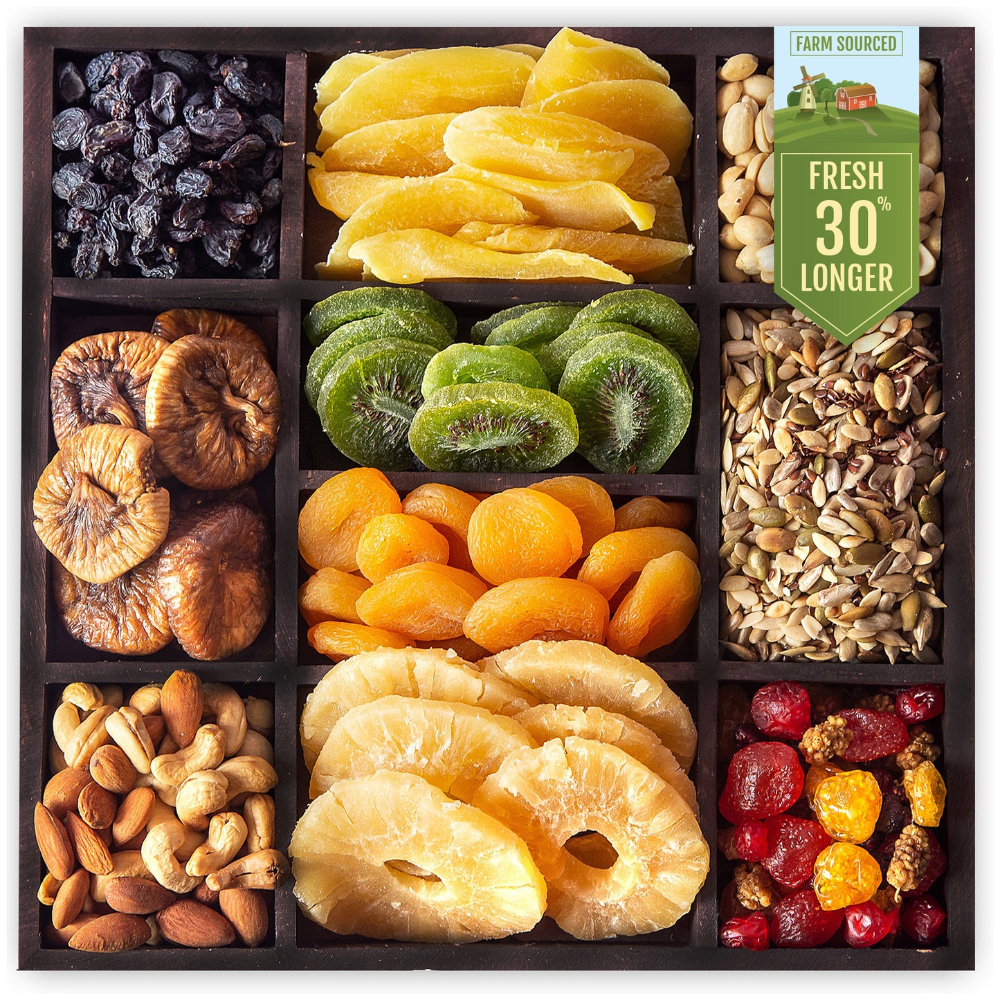 Seasons Greeting Wooden Tray with Tropical Dried Fruits - Green